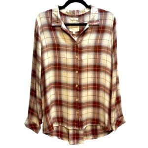 NWT Anthropologie Thread & Supply Maroon Plaid Button Down Top Size M